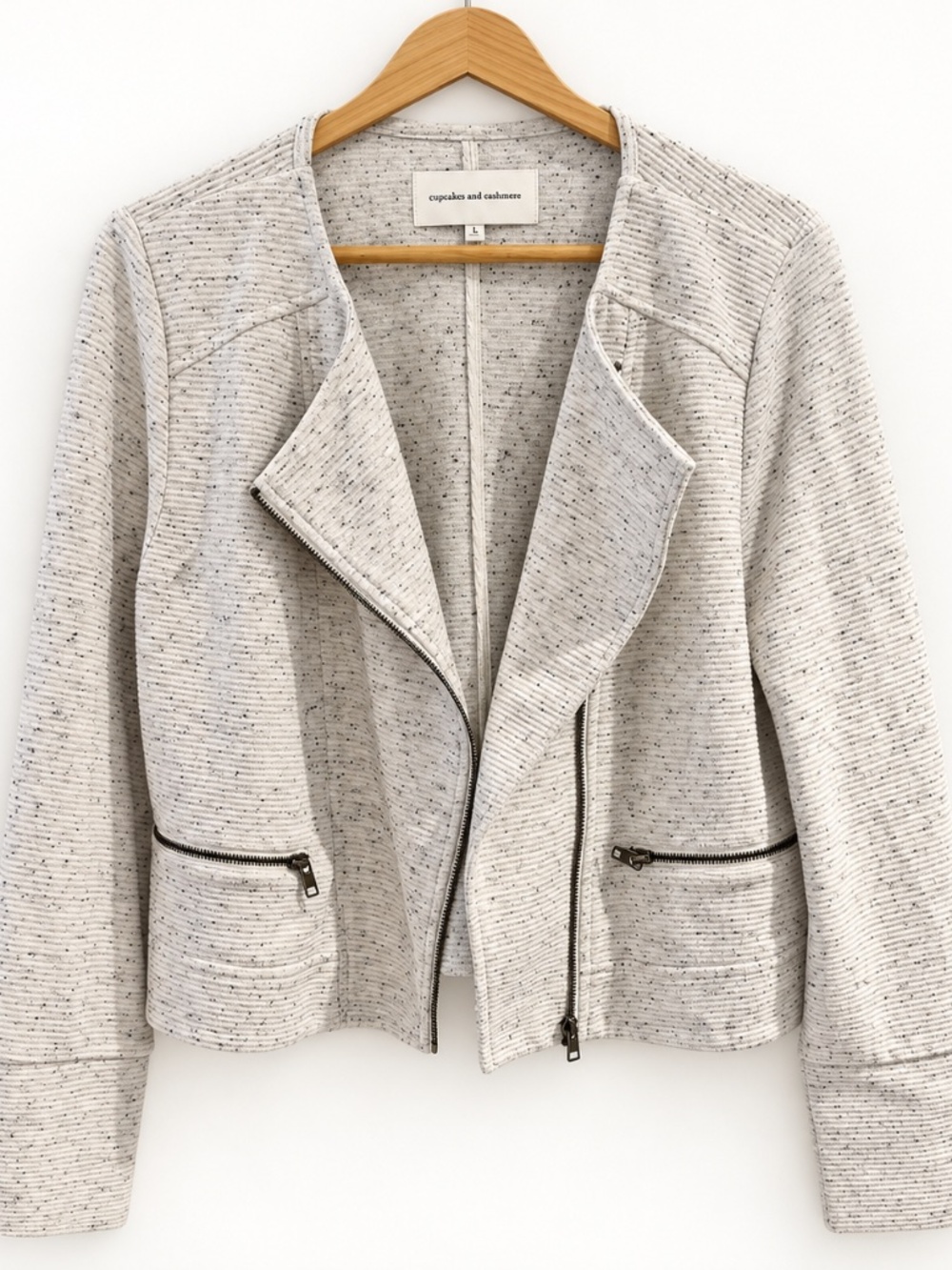 Cupcakes and Cashmere Speckled Knit Moto Jacket Large